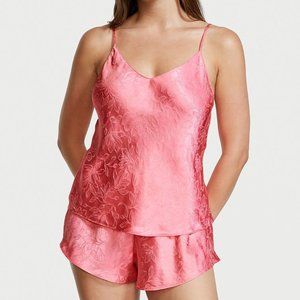 XS VS Draped Back Satin Cami Set Pink Cocktail Floral Print NWT
